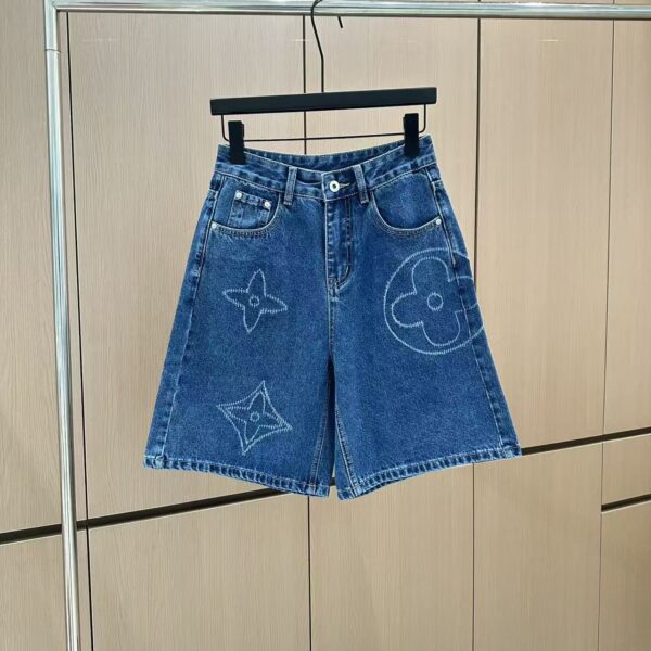 Louis Vuitton-Inspired 2025SS Embroidered Denim Shorts